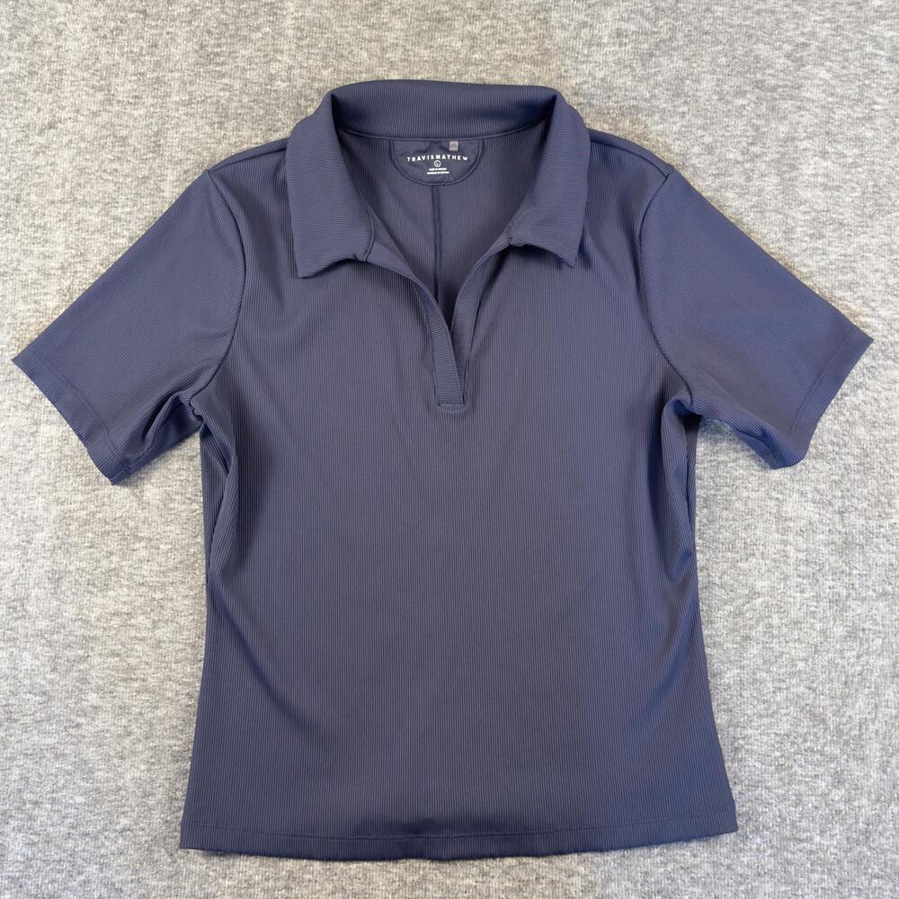 TravisMathew Polo Shirt Mens Large Blue Solid Golf Performance Stretch Knit